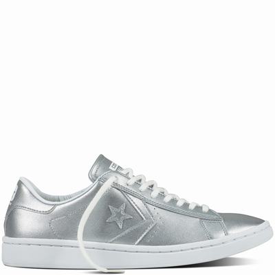 Converse Cons Pro Leather Lp Metallic Low Tops Womens - Silver/White/White Shoes (533WAPJI)
